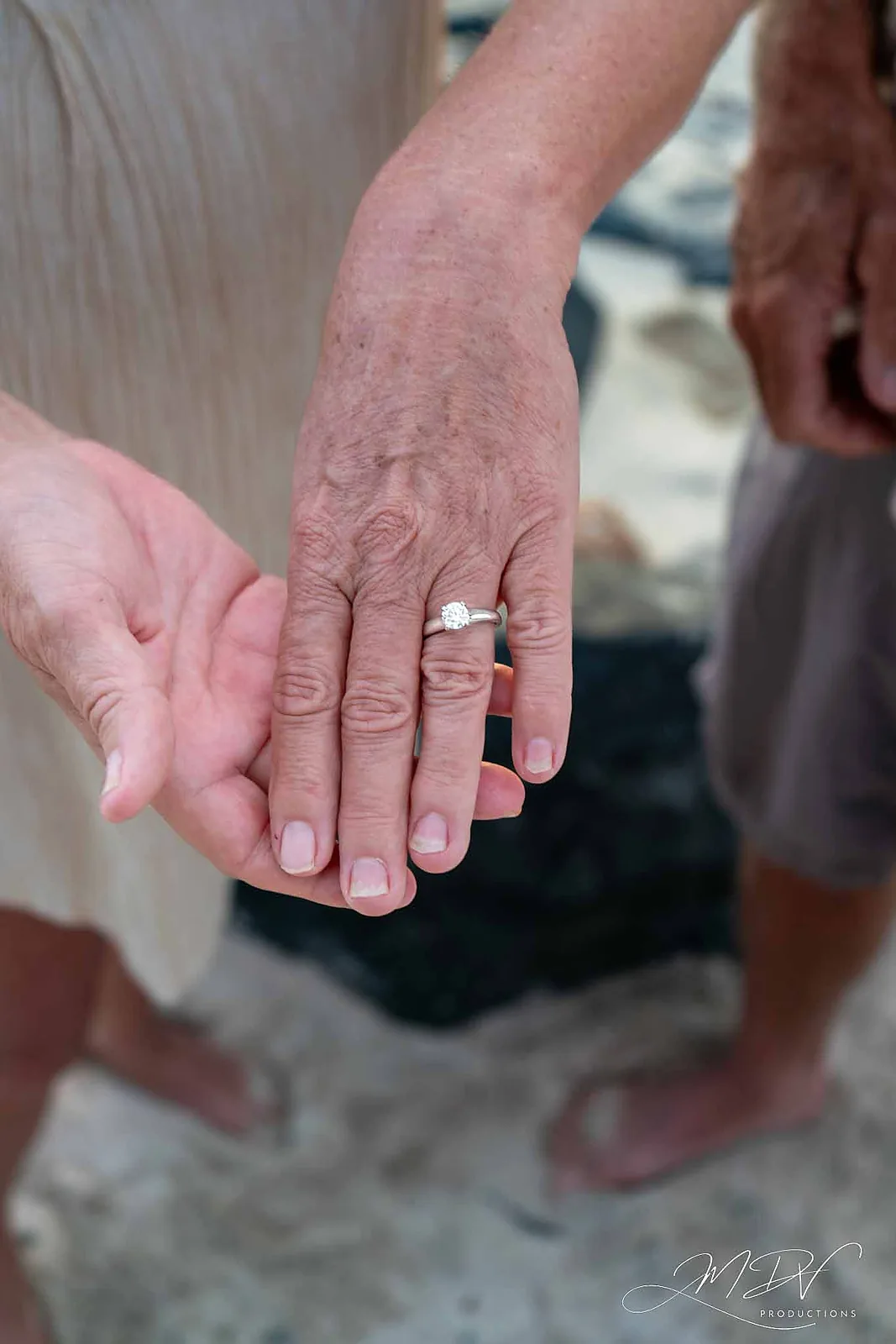 Close-up of the engagement ring on her hand in Aruba